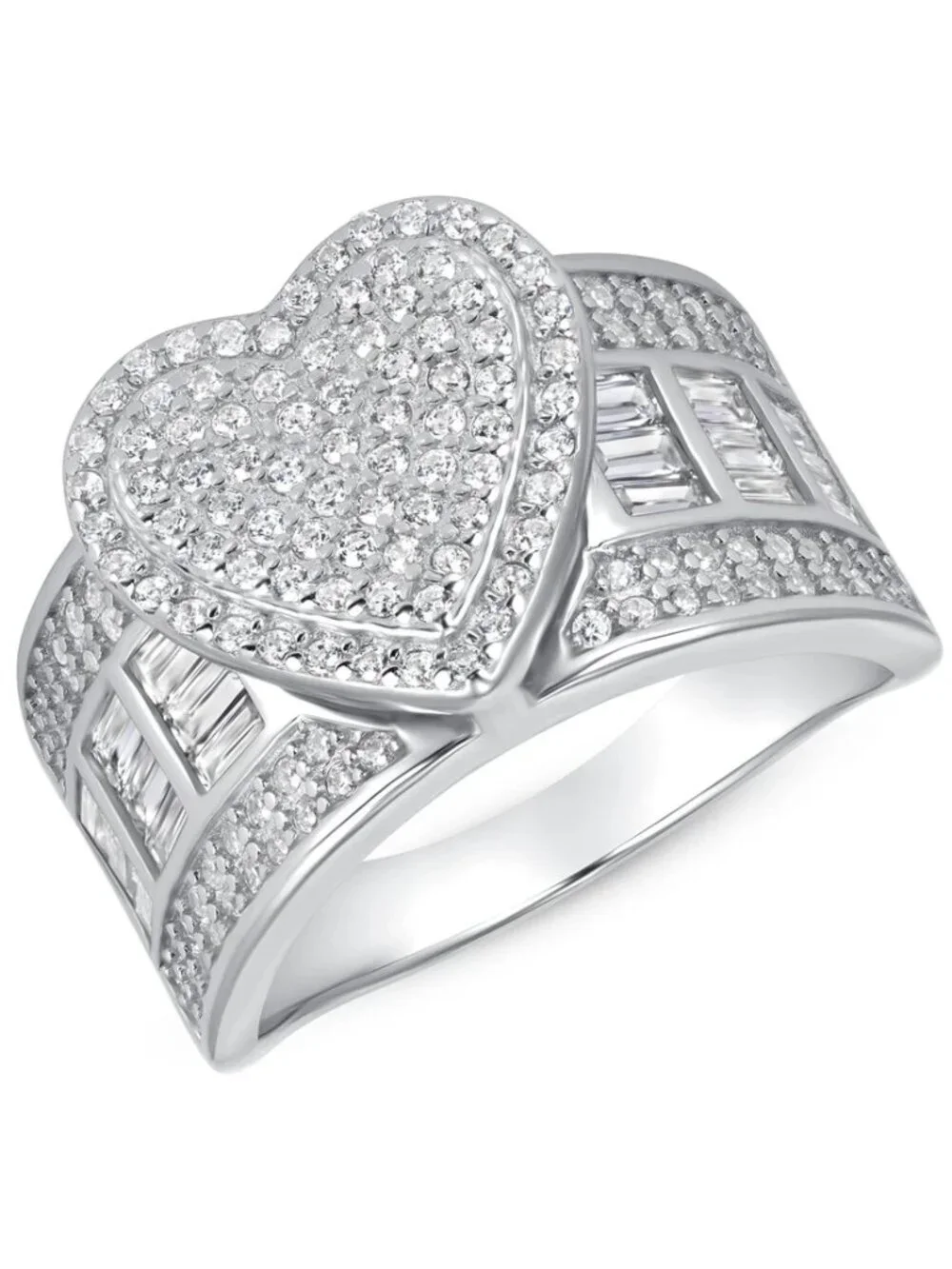 New 14k White Gold Plated Heart Ring